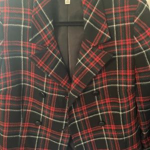 CAbi Manhattan tartan red plaid blazer 10 black